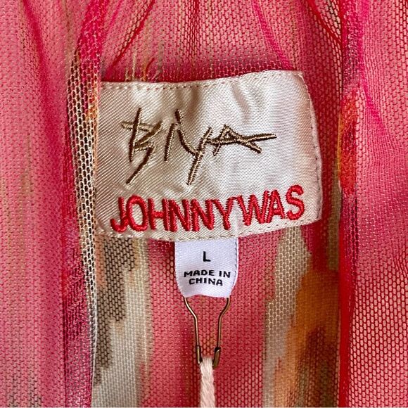 NEW Johnny Was Feather Lark Mesh Blouse Floral Embroidered Red w Camisole Size L - Picture 14 of 16